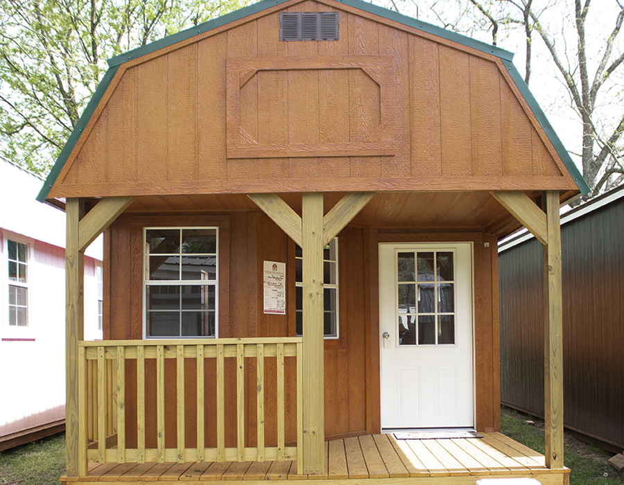 brown, wooden, deluxe, lofted barn cabin