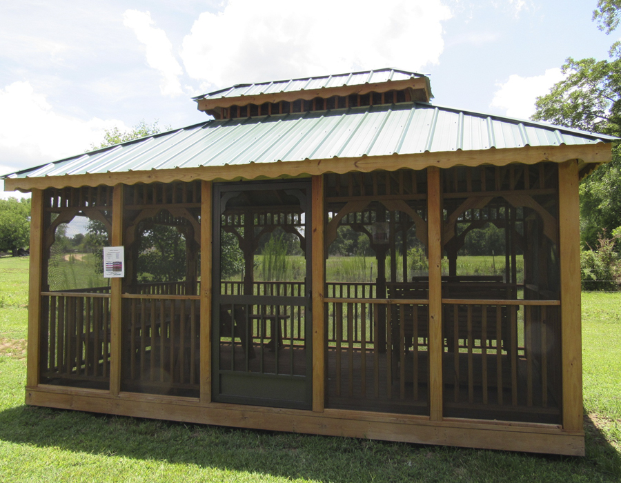 Village Barns - screened porch gazebo with swing and table